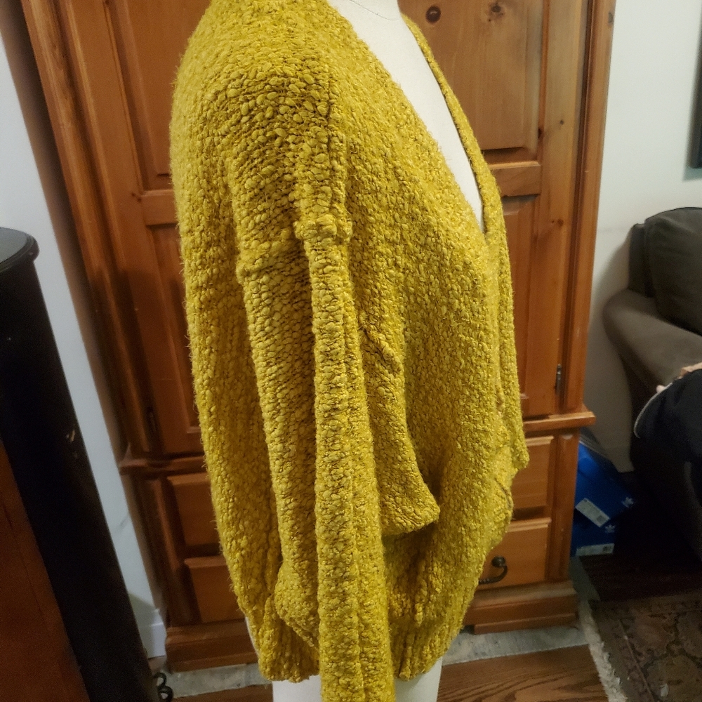Mustard yellow crochet Whimsy grunge cardigan sweater fuzzy free people Boho - Picture 6 of 9